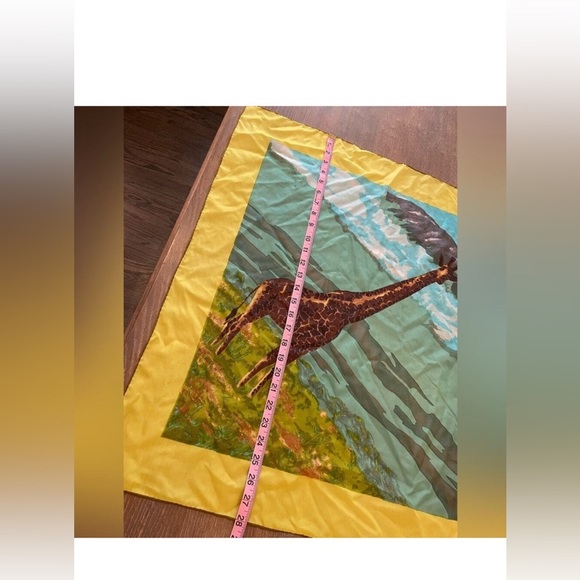 Vintage Giraffe Safari Scene Square Scarf – 28” x 28” | Silk Wildlife Print Wrap - Picture 2 of 3